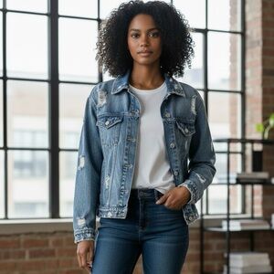 No Boundaries Distressed Denim Jacket Size Medium Juniors